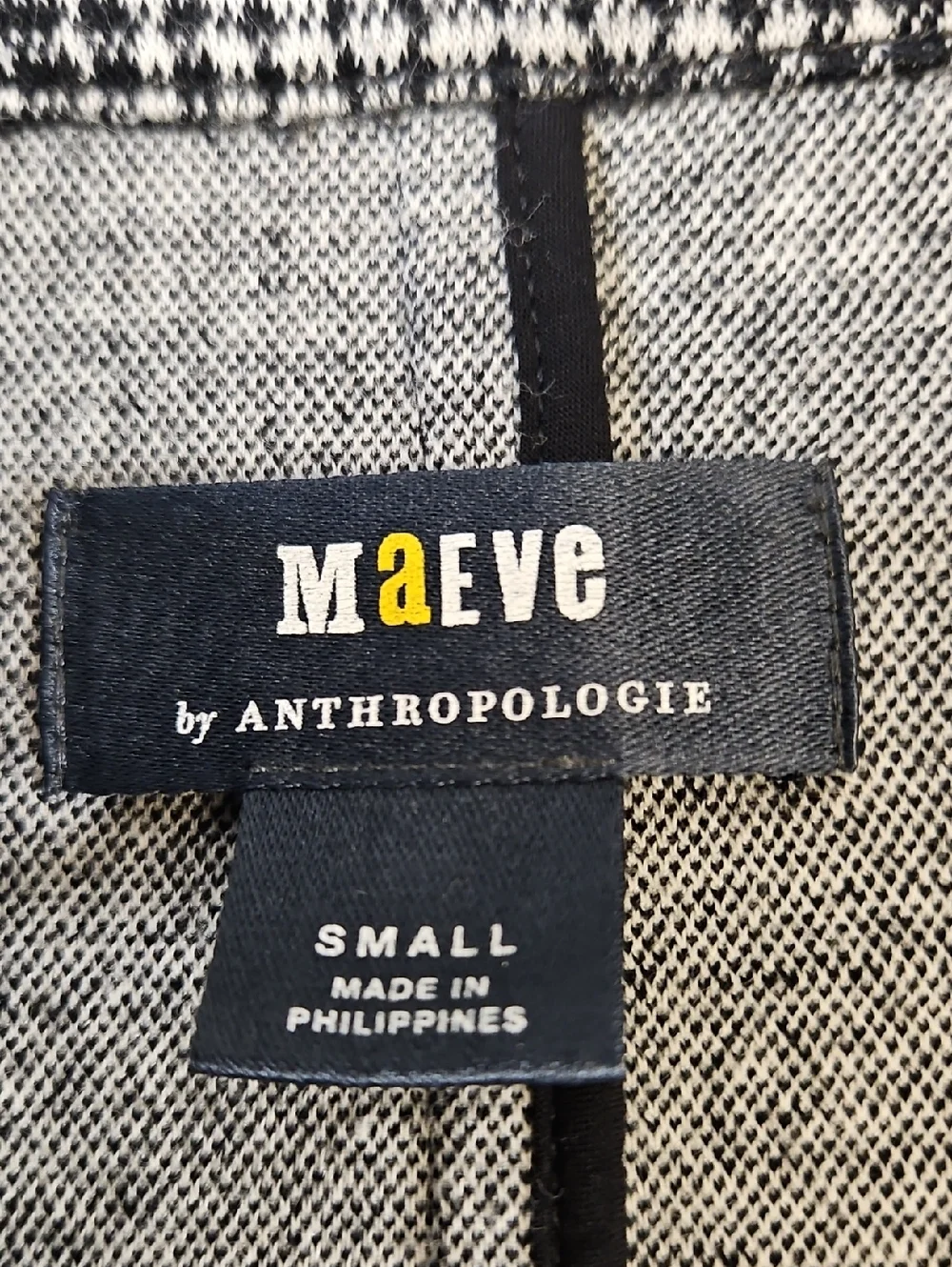 Maeve By Anthropologie Stretch Knit Black White Plaid Motif Blazer Jacket, Small